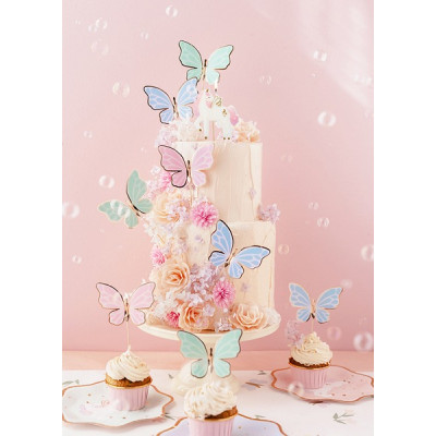 Set 9 mini Cake Topper in carta FARFALLE bordo oro - decorazione torte dolci