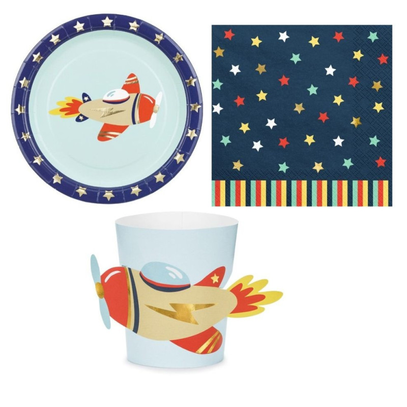 Coordinato tavola AEROPLANO feste bambini piatti cover bicchieri tovaglioli