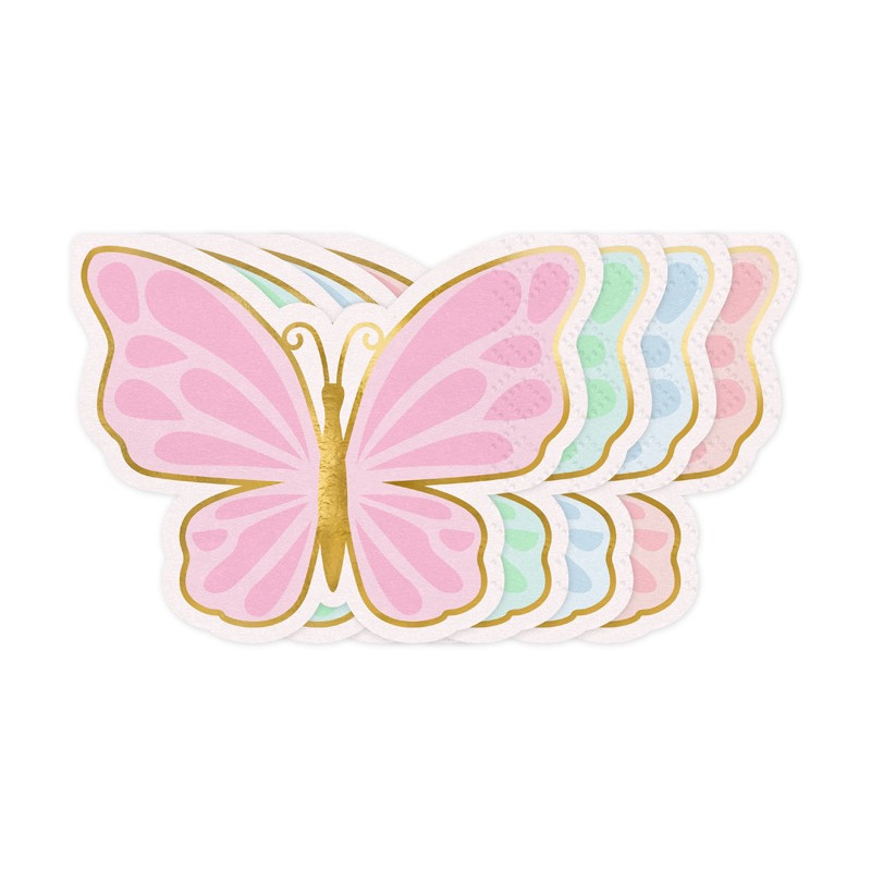 12 Tovaglioli in carta a forma di FARFALLA colori assortiti - 16x12cm