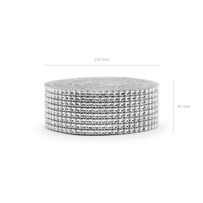 Nastro di Strass argento larghezza 4 cm lunghezza 9 mt