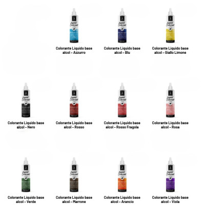 Set 11 Colorante LIQUIDO alimentare per aerografo - ASSORTITI - base alcol - 250ml SCADENZA 31/07/2026