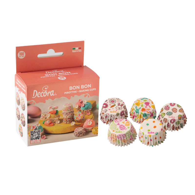 100 mini pirottini in carta forno - diseni pasquali - ø2,7 x h1,7cm