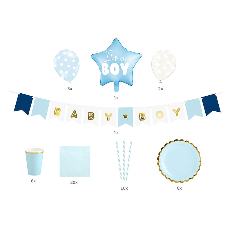 Coordinato tavola Festa Nascita Bambino Celeste Baby Shower palloncini ecc.