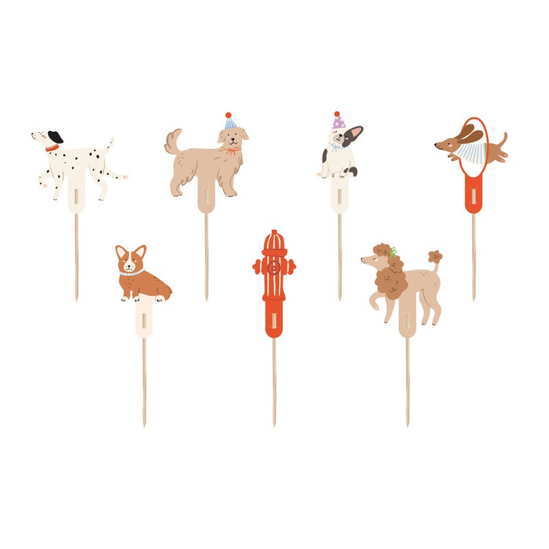 Set 7 mini Cake Topper in carta CANI - decorazione torte dolci da 7,3 a 9,6 cm