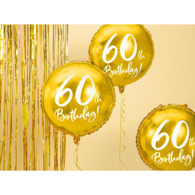 Palloncino foil mylar 60 ANNI colore ORO - gonfiabile ad aria o ad elio - 45 cm