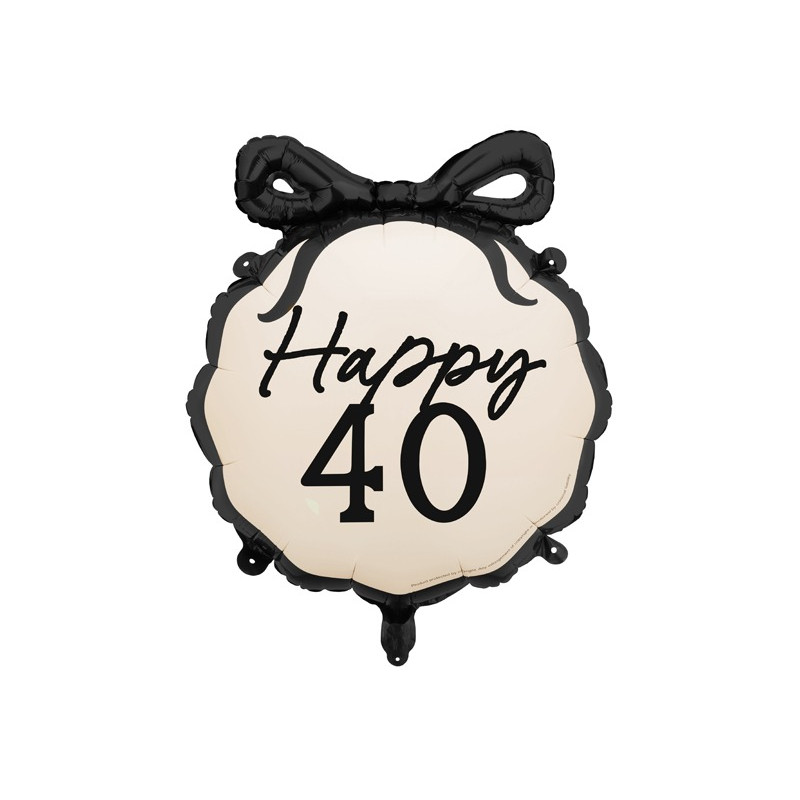 Palloncino foil mylar 40 ANNI colore Nero e Crema - gonfiabile ad aria o ad elio - 47x53 cm