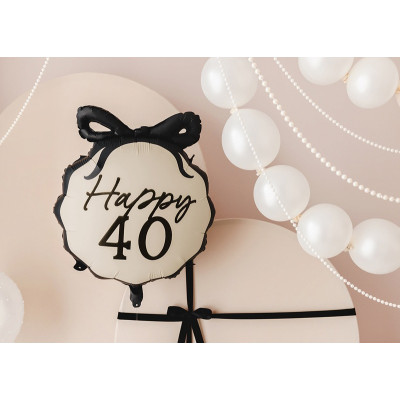 Palloncino foil mylar 40 ANNI colore Nero e Crema - gonfiabile ad aria o ad elio - 47x53 cm