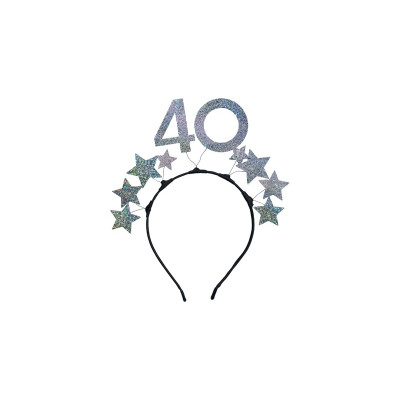 Cerchietto Frontino 40 Anni con stelle argento olografico e numero 40