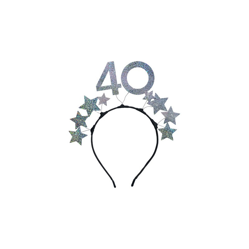 Cerchietto Frontino 40 Anni con stelle argento olografico e numero 40