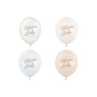 10 Palloncini Stampa WELCOME BABY in lattice Celeste Bianco Pelle con stampa oro 30 cm