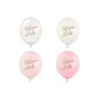 10 Palloncini Stampa WELCOME BABY in lattice Rosa Bianco con stampa oro 30 cm