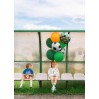 Pallone PALLONCINO in Mylar sfondo verde a scacchi con palloni da calcio e scritta dorata Happy Birthday 35 cm