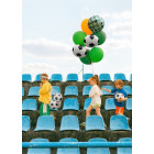 Pallone PALLONCINO in Mylar sfondo verde a scacchi con palloni da calcio e scritta dorata Happy Birthday 35 cm