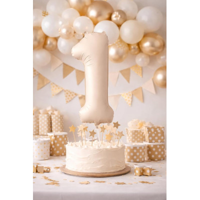 Pallone compleanno numero 1 BEIGE chiaro opaco 86 cm gonfiabile ad elio o aria