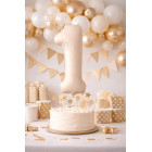 Pallone compleanno numero 1 BEIGE chiaro opaco 86 cm gonfiabile ad elio o aria