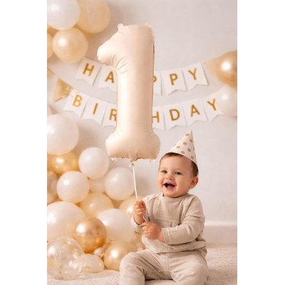 Pallone compleanno numero 1 BEIGE chiaro opaco 86 cm gonfiabile ad elio o aria