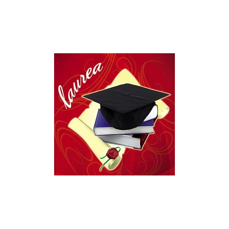 20 Tovaglioli in carta LAUREA Rossi con Tocco e Pergamena - 33x33cm