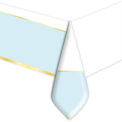 Tovaglia in plastica CHIC fascione CELESTE e oro satinato 140X270cm