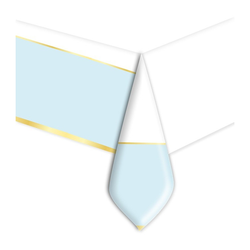 Tovaglia in plastica CHIC fascione CELESTE e oro satinato 140X270cm