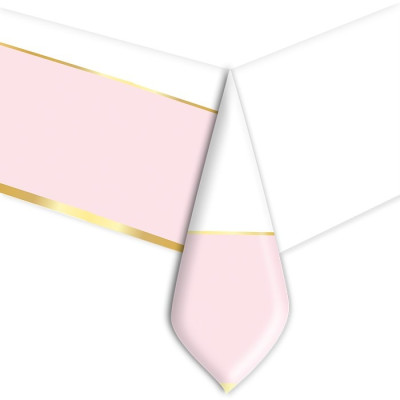 Tovaglia in plastica CHIC fascione ROSA e oro satinato 140X270cm