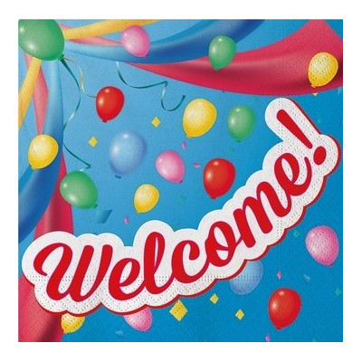 20 Tovaglioli in carta WELCOME! 33x33cm con stampa palloncini e scritta
