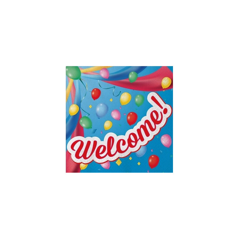 20 Tovaglioli in carta WELCOME! 33x33cm con stampa palloncini e scritta