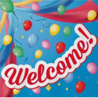 20 Tovaglioli in carta WELCOME! 33x33cm con stampa palloncini e scritta