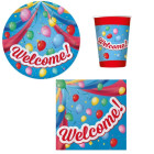 Coordinato tavola WELCOME! con scritta e palloncini piatti bicchieri tovaglioli