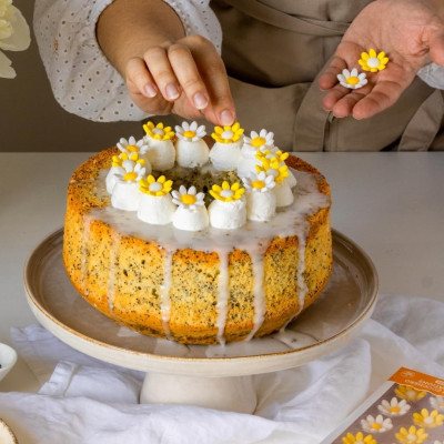 15 Margherite in ZUCCHERO gialle e bianche per decorazione torte e dolci - 2,4 cm