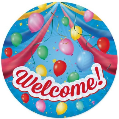 Coordinato tavola WELCOME! con scritta e palloncini piatti bicchieri tovaglioli