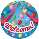 Coordinato tavola WELCOME! con scritta e palloncini piatti bicchieri tovaglioli