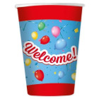 Coordinato tavola WELCOME! con scritta e palloncini piatti bicchieri tovaglioli
