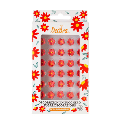 30 Fiorellini in ZUCCHERO ROSSI per decorazione torte e dolci - 1 cm