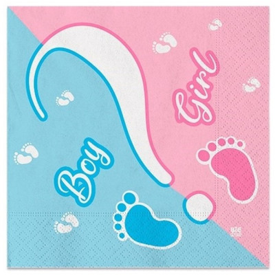 20 Tovaglioli in carta GENDER REVEAL Boy o Girl con punto interrogativo rosa celeste - 25x25cm
