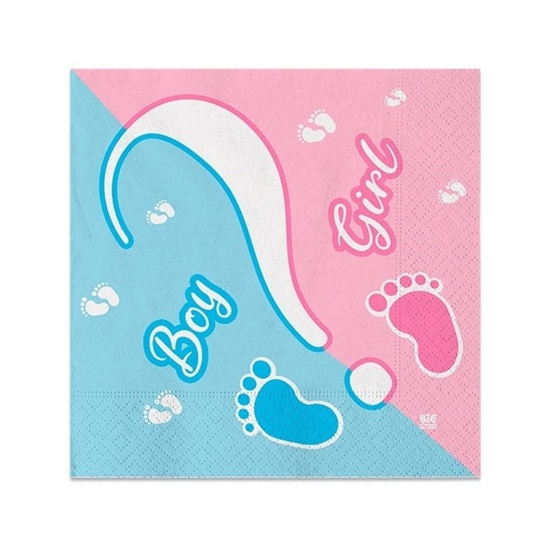 20 Tovaglioli in carta GENDER REVEAL Boy o Girl con punto interrogativo rosa celeste - 25x25cm