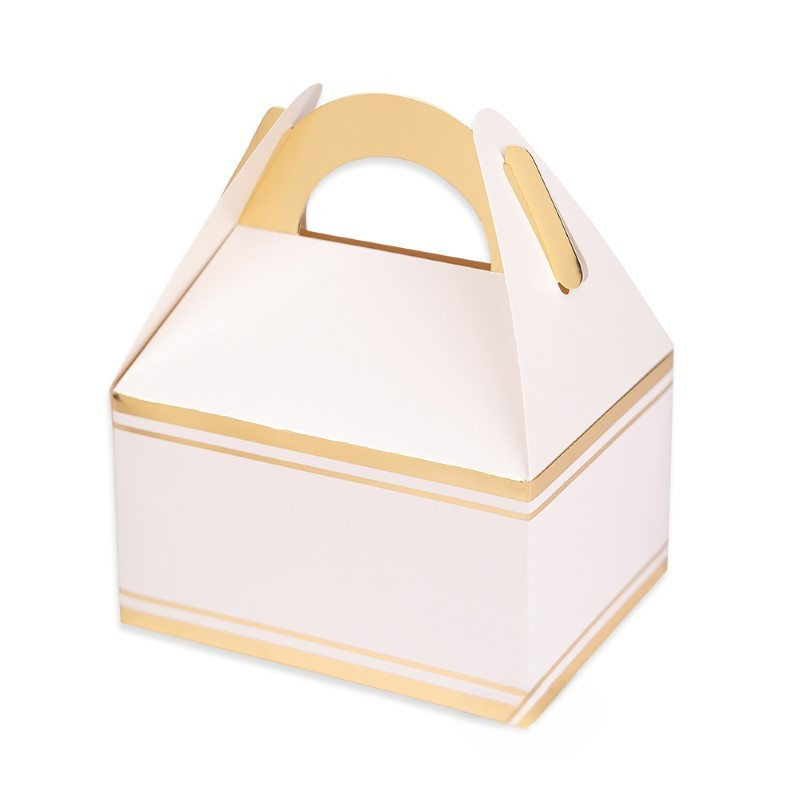 6 party box BIANCO ORO - scatole porta merenda Happy Meal regalo fine festa 15x18x11cm