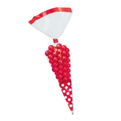 10 x BUSTINE sacchetto cono in plastica pois rosso con chiudi busta h25cm