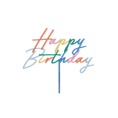 Cake Topper in acrilico scritta HAPPY BIRTHDAY multicolor decorazione torte dolci 18x16,5cm