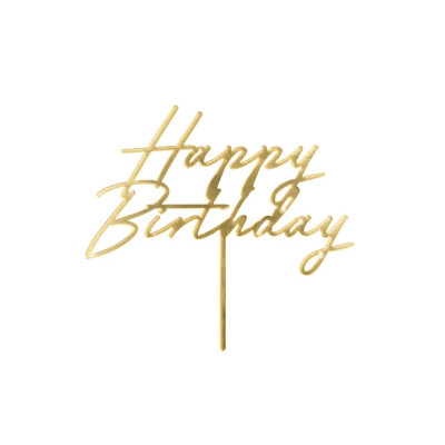 Cake Topper in acrilico scritta HAPPY BIRTHDAY oro decorazione torte dolci 18x16,5cm