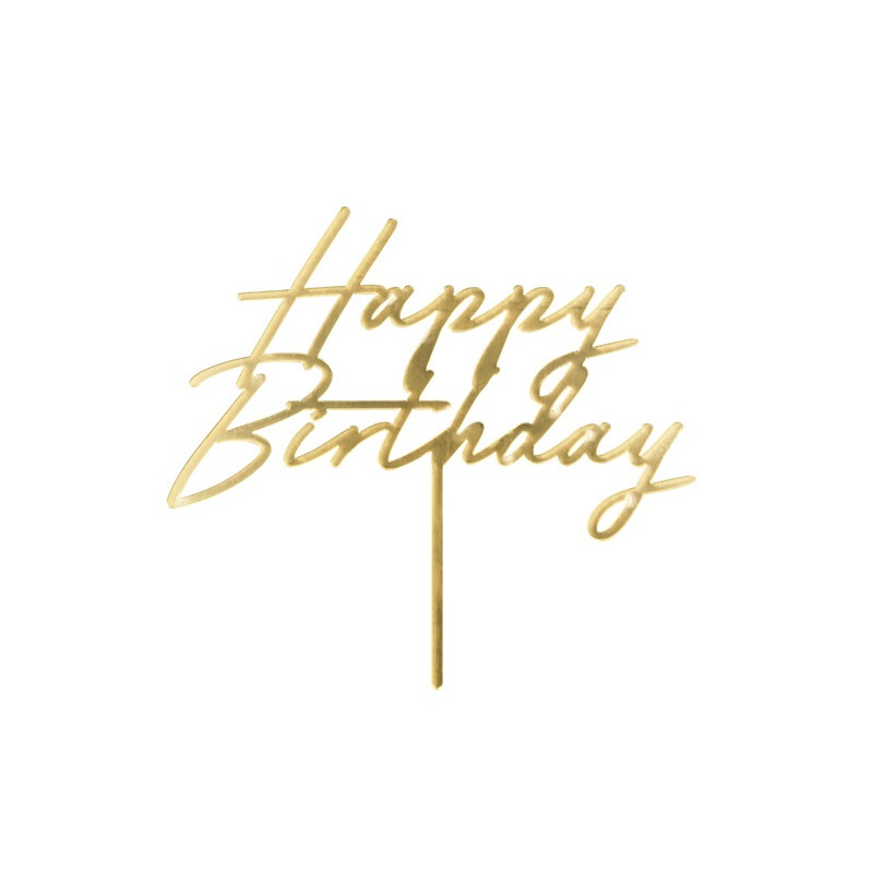 Cake Topper in acrilico scritta HAPPY BIRTHDAY oro decorazione torte dolci 18x16,5cm