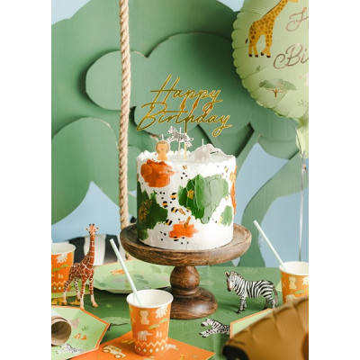 Cake Topper in acrilico scritta HAPPY BIRTHDAY oro decorazione torte dolci 18x16,5cm