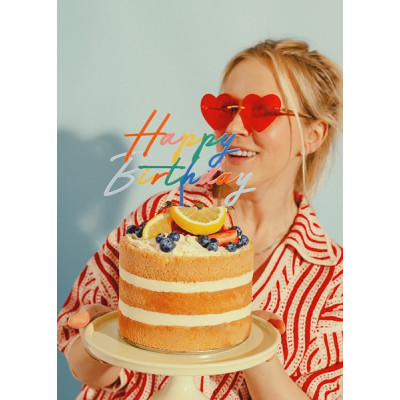 Cake Topper in acrilico scritta HAPPY BIRTHDAY multicolor decorazione torte dolci 18x16,5cm