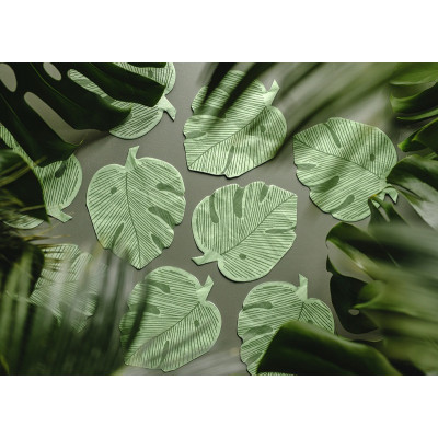 12 Tovaglioli in carta a forma di FOGLIA di Monstera verde - 14,5x18cm