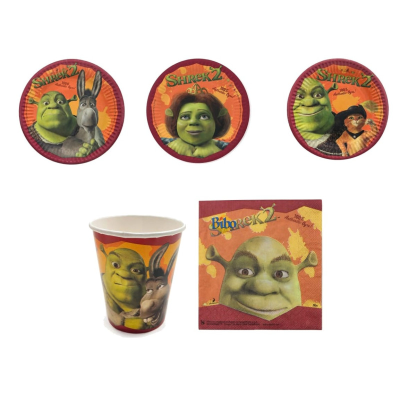 Coordinato tavola SHREK feste bambini piatti bicchieri tovaglioli - 40 pezzi