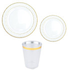 Kit coordinato tavola festa SHIMMER plastica riutilizzabile trasparente - piatti bicchieri