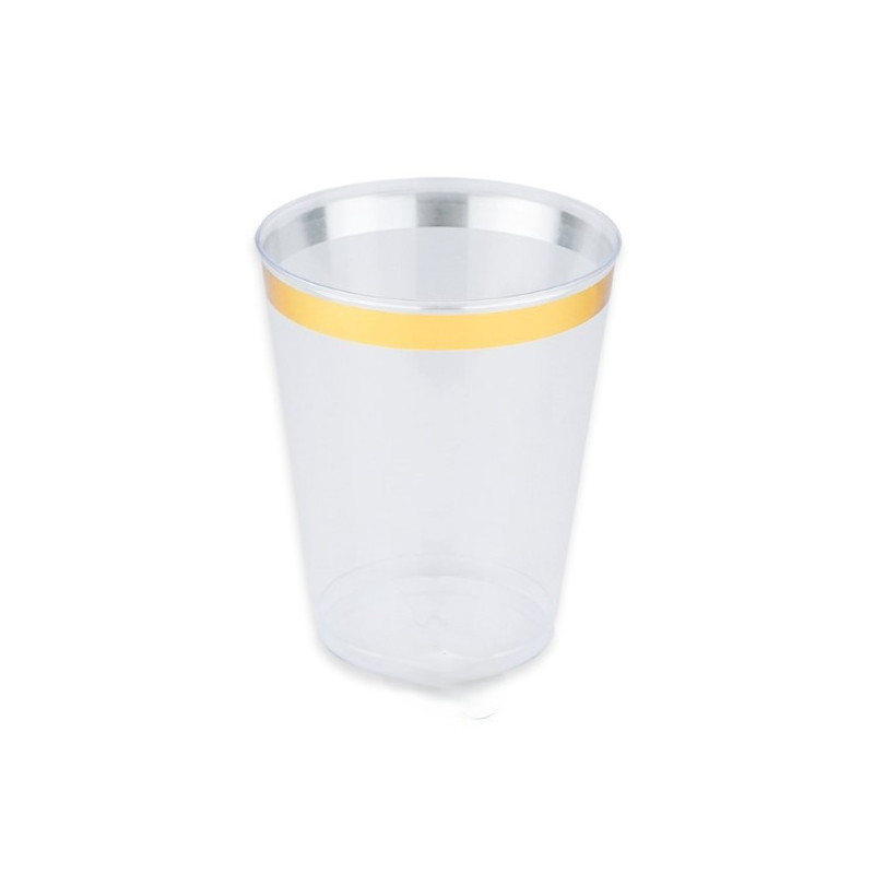 6 Bicchiere in plastica riutilizzabili con bordo ORO Lucido 300cc - Calici da Spumante