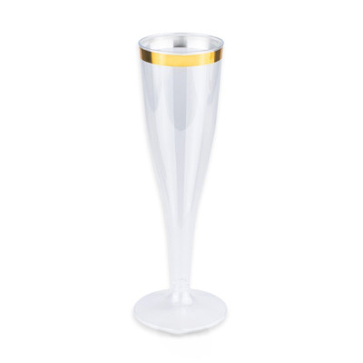 6 Flute in plastica riutilizzabili con bordo ORO Lucido 140cc - Calici da Spumante