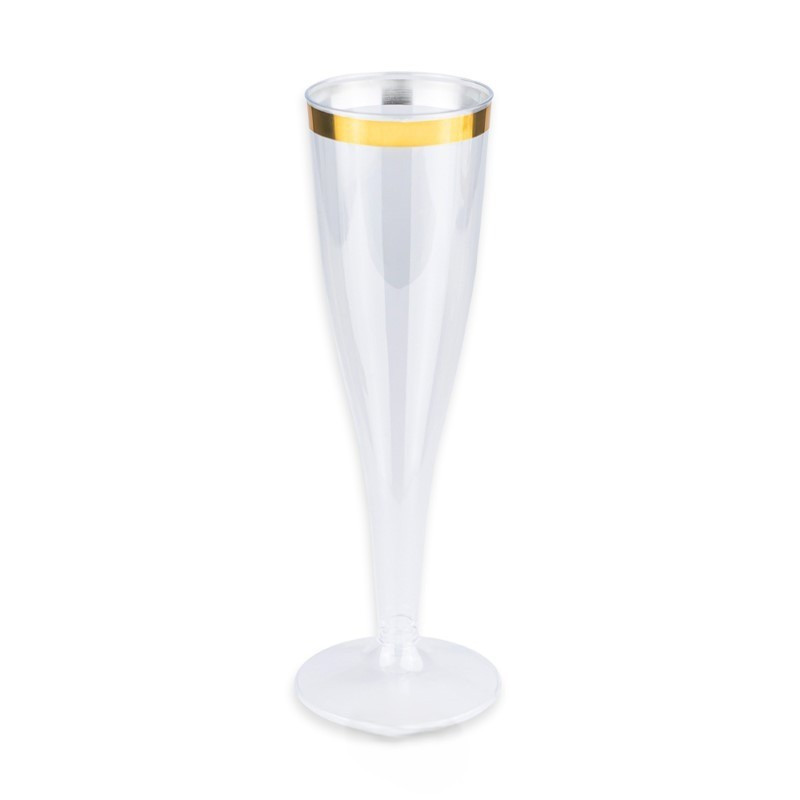6 Flute in plastica riutilizzabili con bordo ORO Lucido 140cc - Calici da Spumante