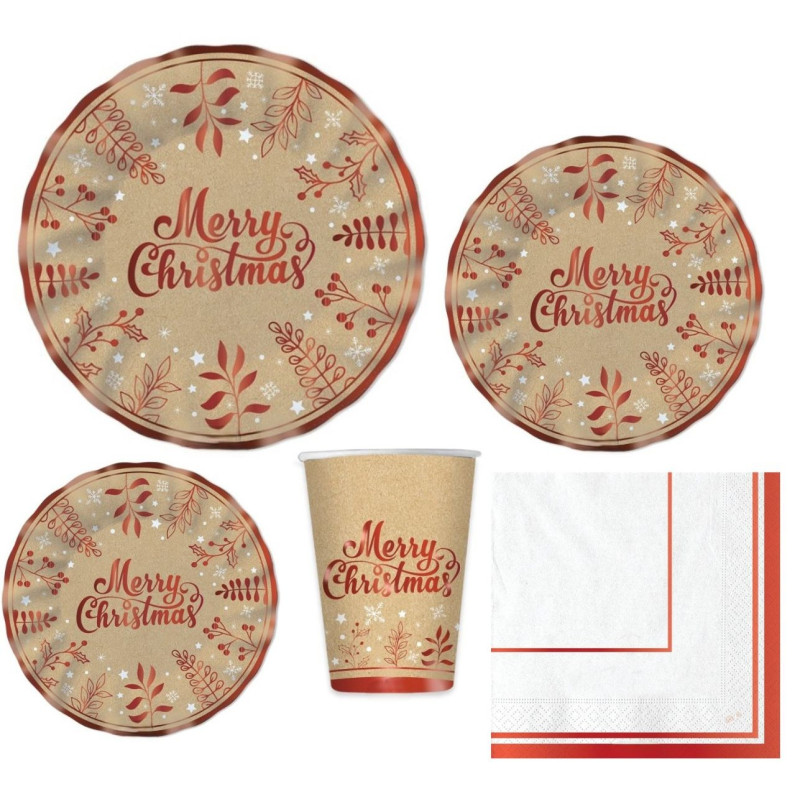 Coordinato tavola Natale KRAFT Merry Christmas sottopiatti piatti bicchieri tovaglioli