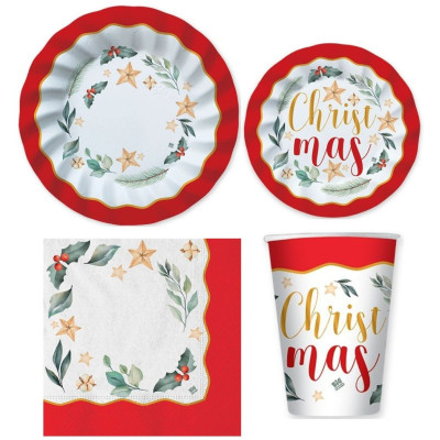 Coordinato tavola Natale CHRISTMAS MAGIC piatti bicchieri tovaglioli  88 pezzi